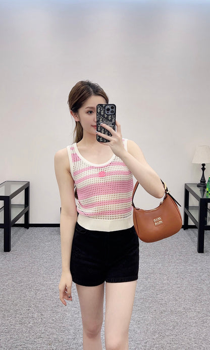 C*♥2025 new products Striped hollow knitted vest