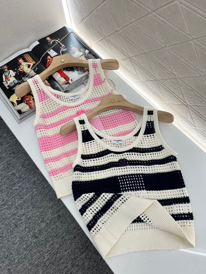 C*♥2025 new products Striped hollow knitted vest