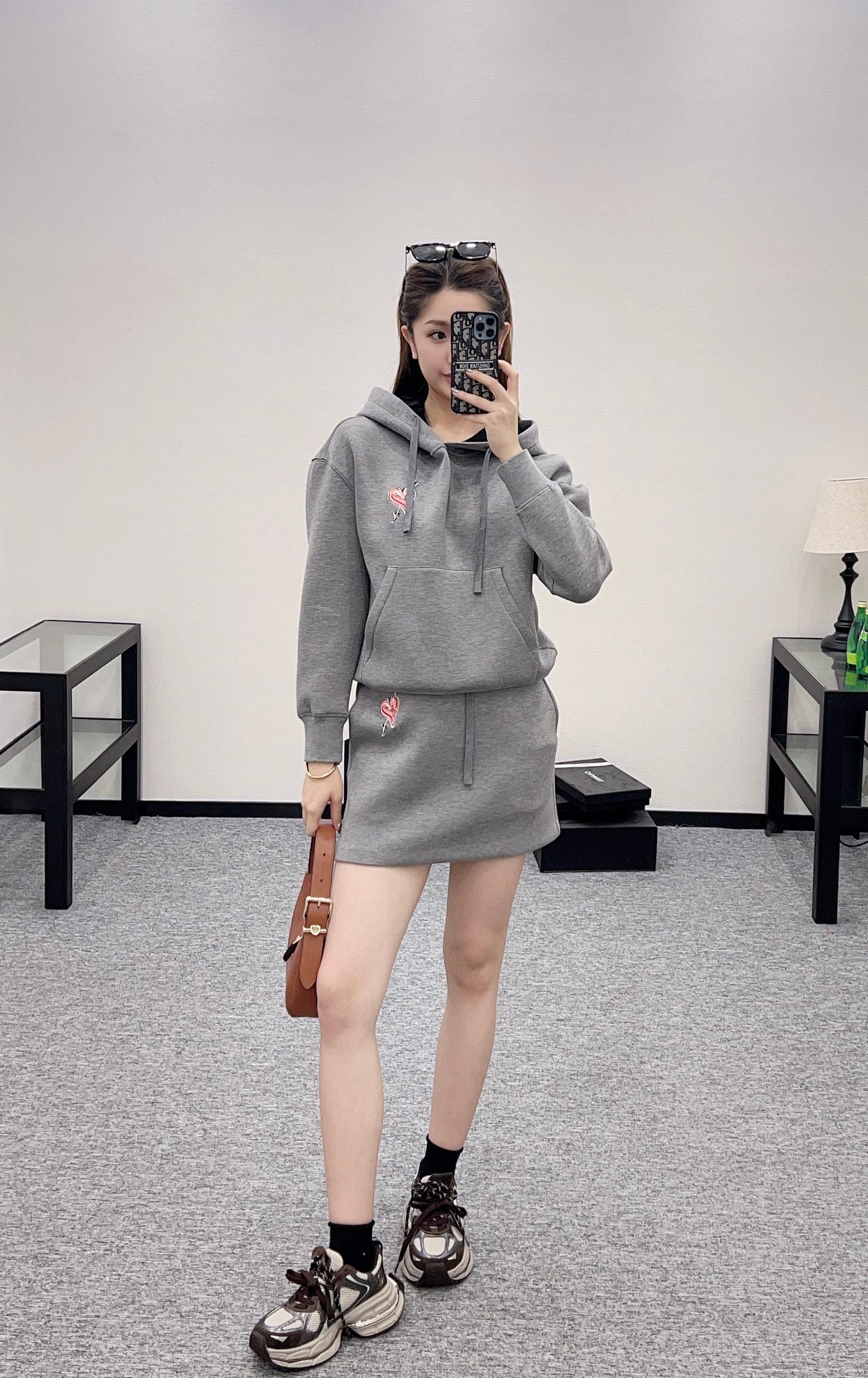 G*♥2025 new products are on sale Hooded drawstring sweatshirt and short skirt set