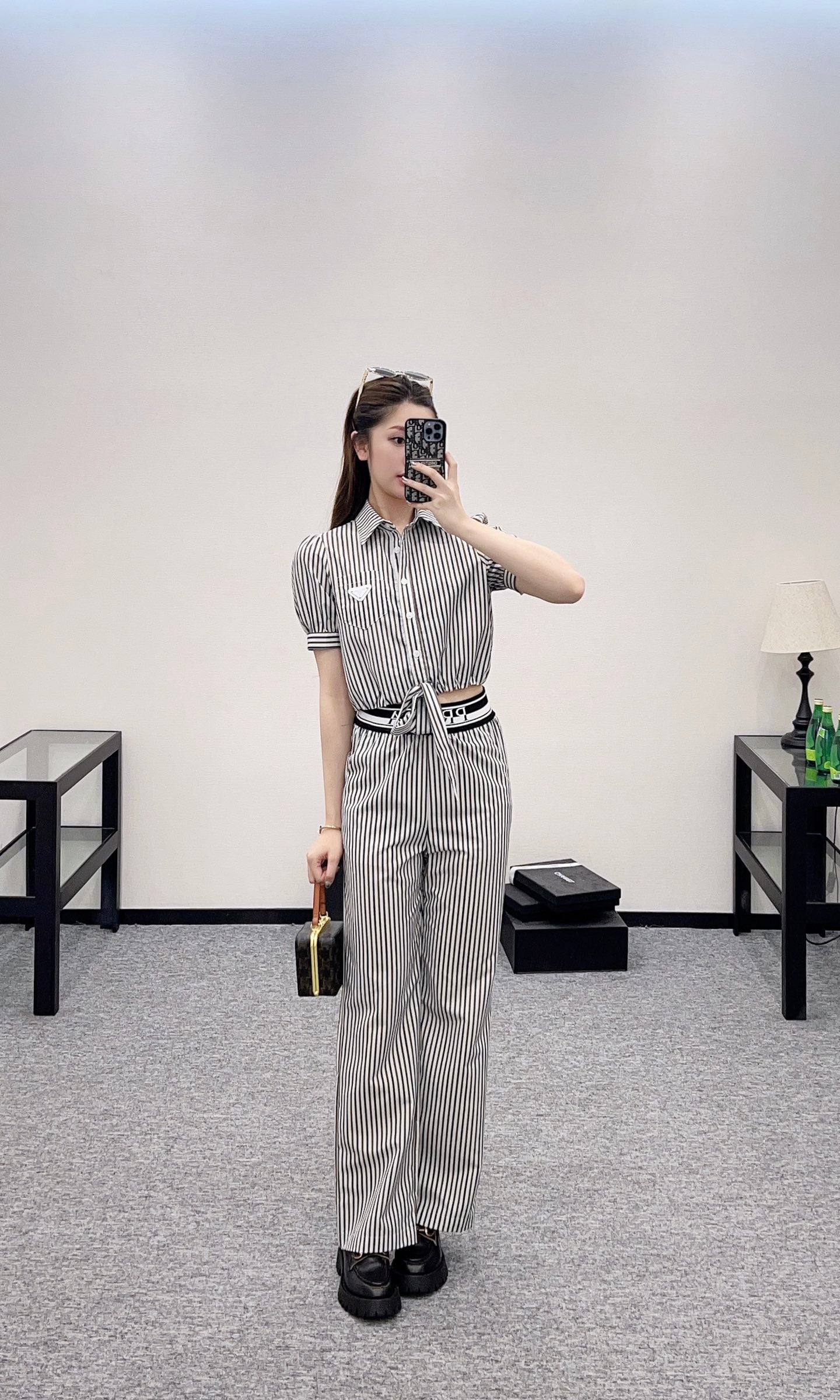 P*♥2025 new products Striped short-sleeved shirt and trousers set