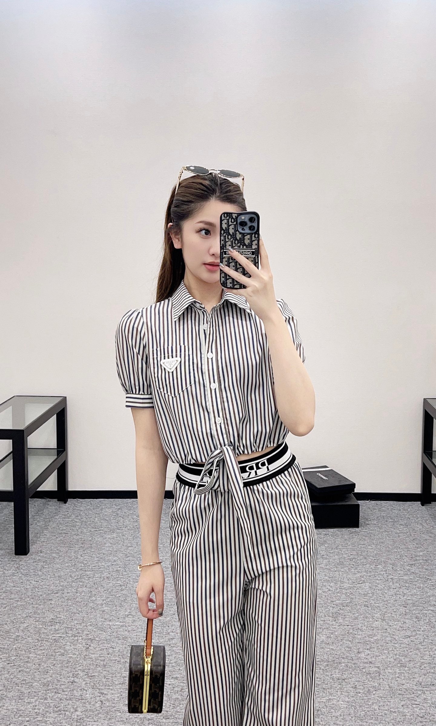 P*♥2025 new products Striped short-sleeved shirt and trousers set