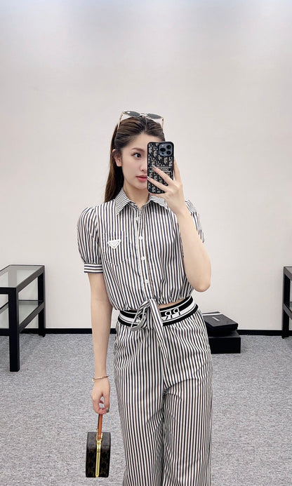P*♥2025 new products Striped short-sleeved shirt and trousers set