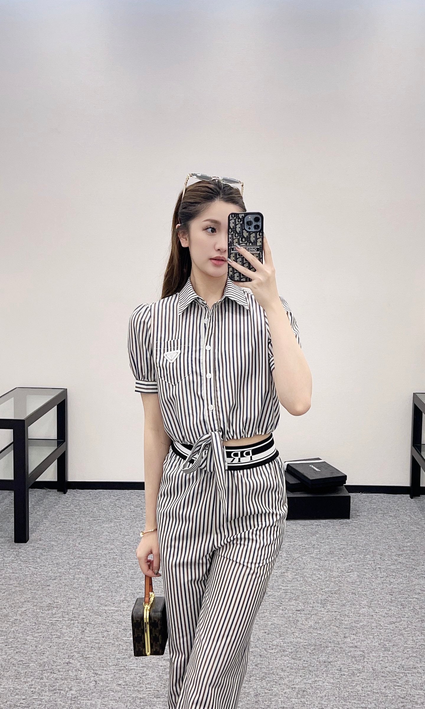 P*♥2025 new products Striped short-sleeved shirt and trousers set
