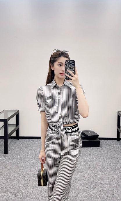 P*♥2025 new products Striped short-sleeved shirt and trousers set
