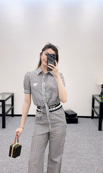 P*♥2025 new products Striped short-sleeved shirt and trousers set