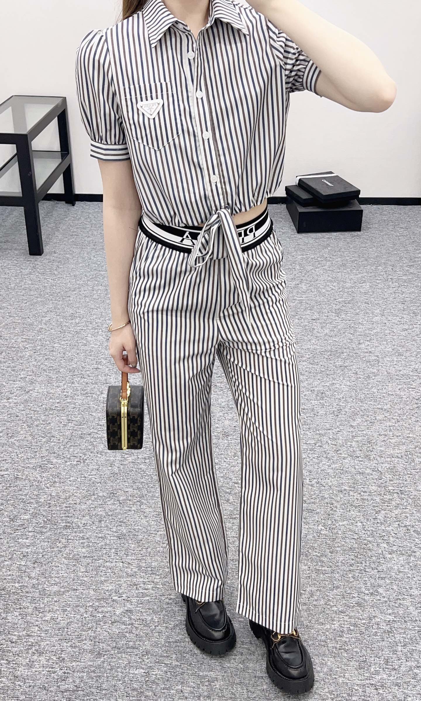 P*♥2025 new products Striped short-sleeved shirt and trousers set