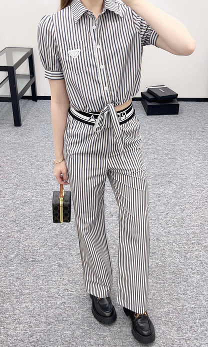 P*♥2025 new products Striped short-sleeved shirt and trousers set
