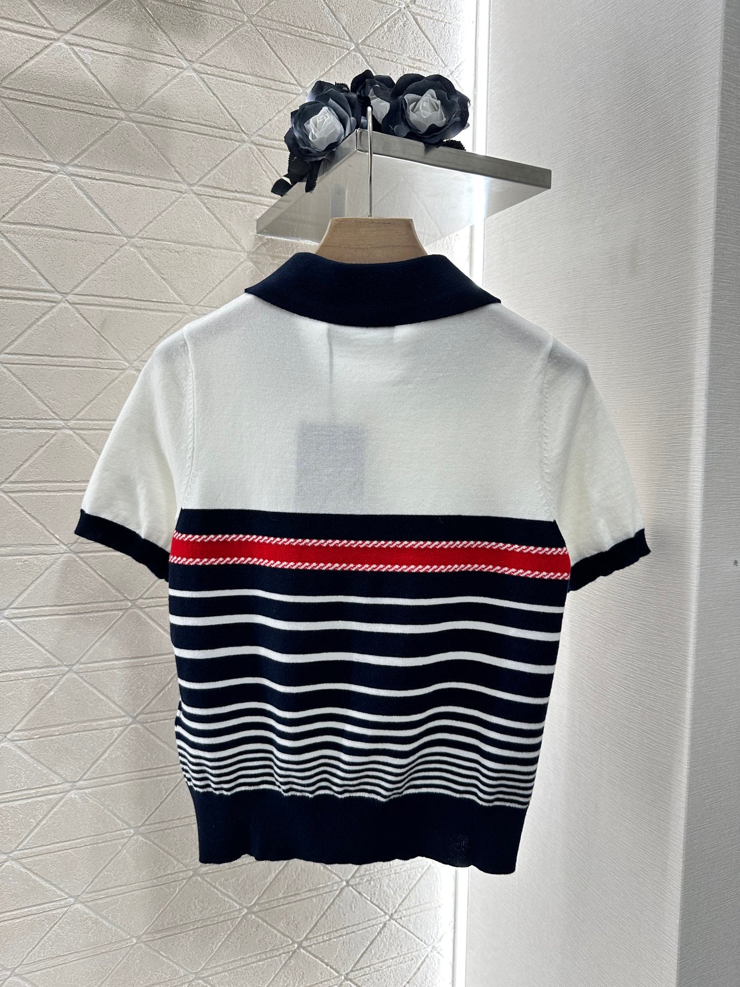 G*♥2025 new product Lapel striped knitted short sleeves