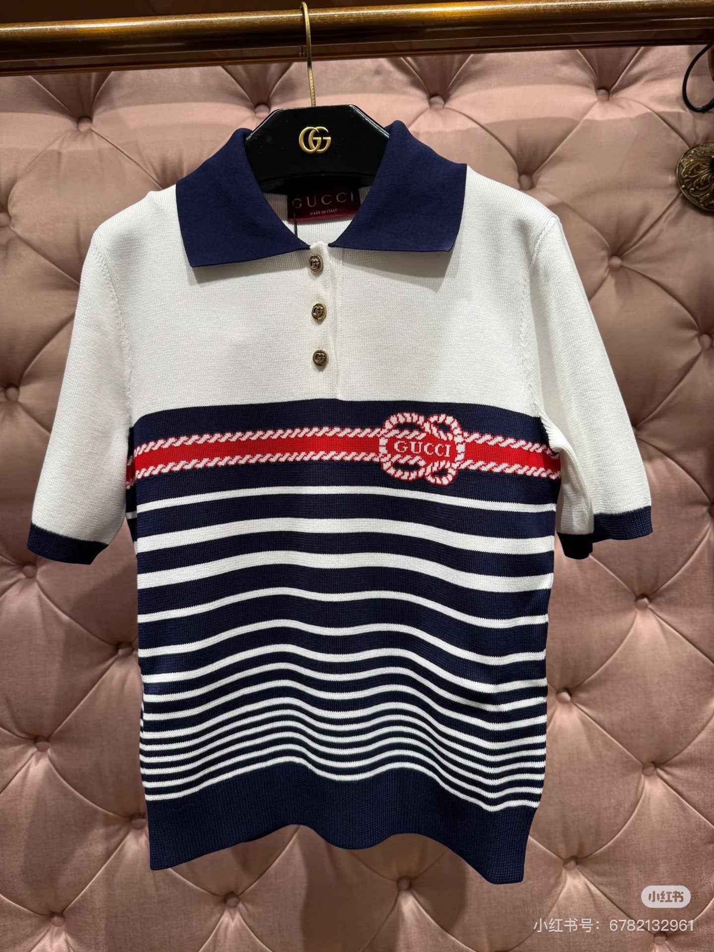 G*♥2025 new product Lapel striped knitted short sleeves