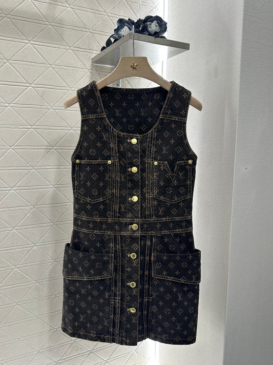 L*♥2025 new products Printed denim vest skirt