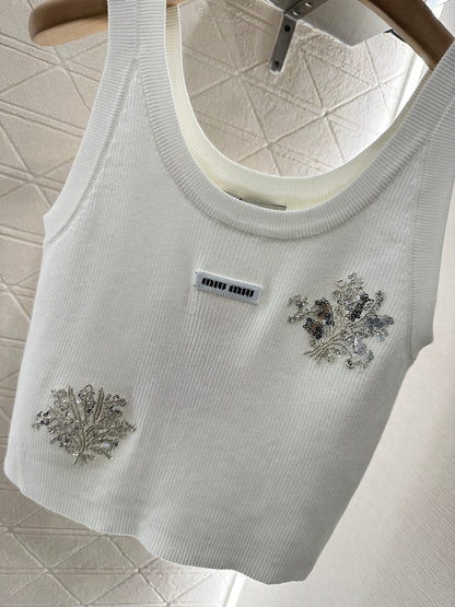 Mi*mi*♥2025 new product Beaded rhinestone knitted vest