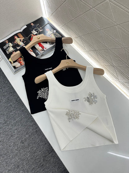 Mi*mi*♥2025 new product Beaded rhinestone knitted vest
