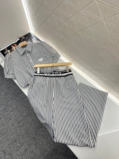 P*♥2025 new products Striped short-sleeved shirt and trousers set