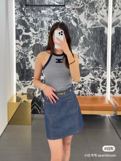 C*♥2025 new product Chain denim skirt