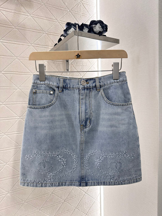 C*♥2025 new product Embroidered denim skirt