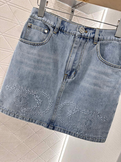 C*♥2025 new product Embroidered denim skirt