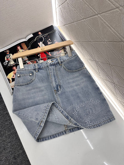 C*♥2025 new product Embroidered denim skirt