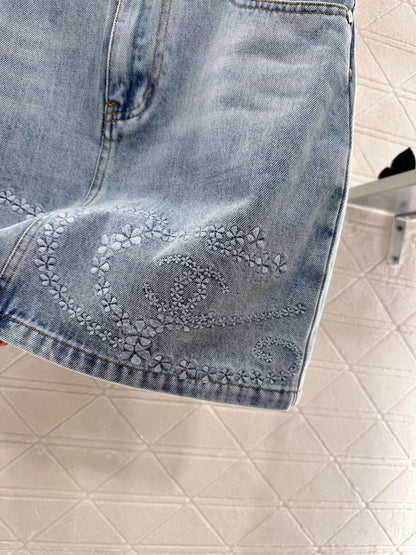 C*♥2025 new product Embroidered denim skirt
