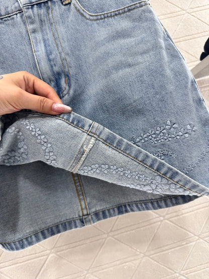 C*♥2025 new product Embroidered denim skirt