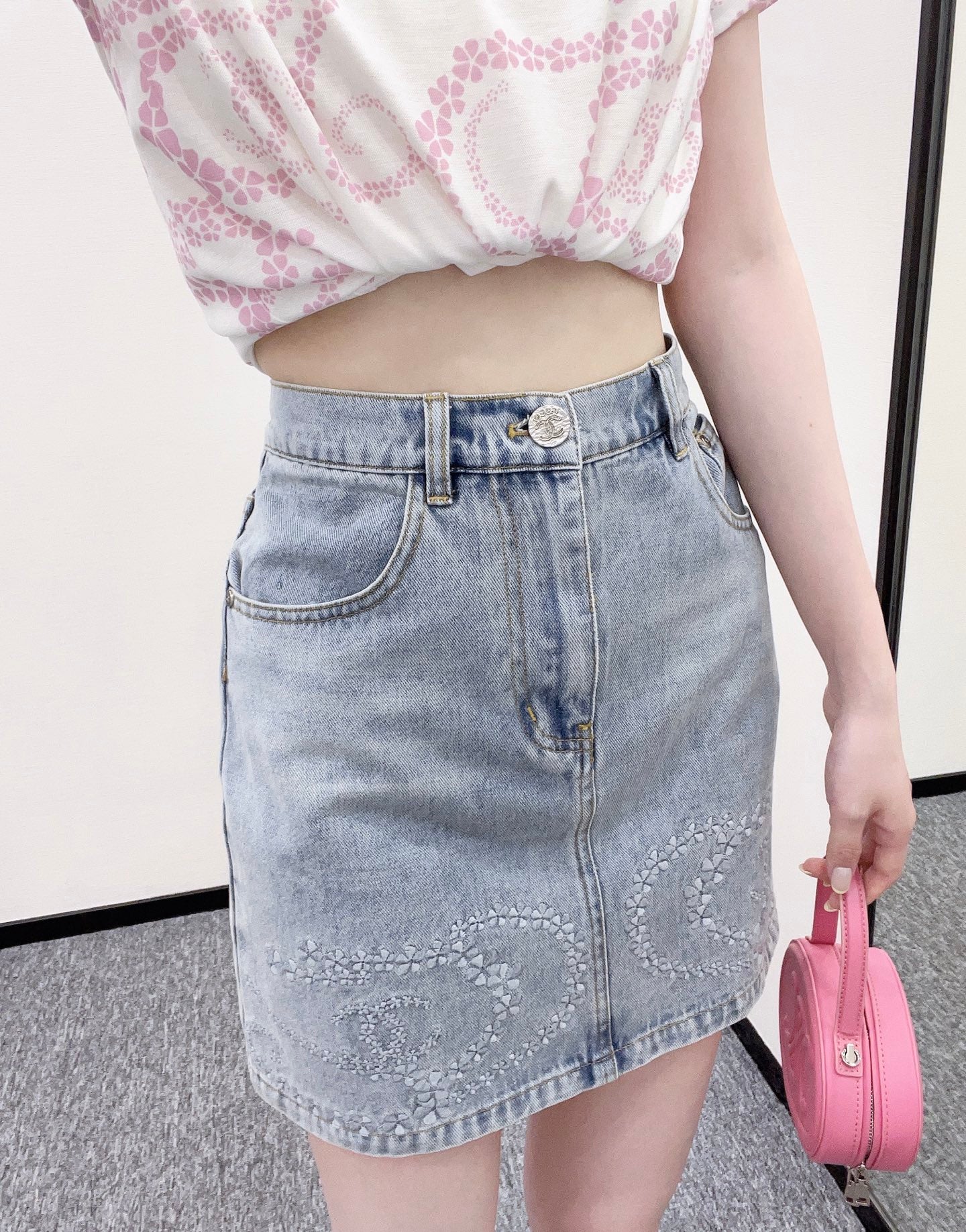 C*♥2025 new product Embroidered denim skirt