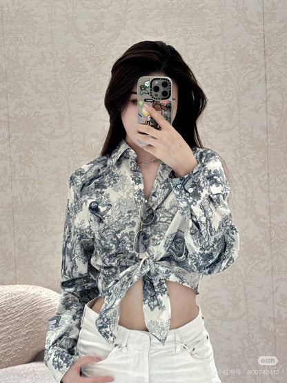D*♥2025 new product Reactive printed knotted shirt
