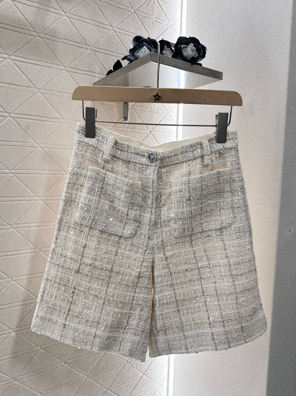 C*♥2025 new product Woven plaid vest shorts set