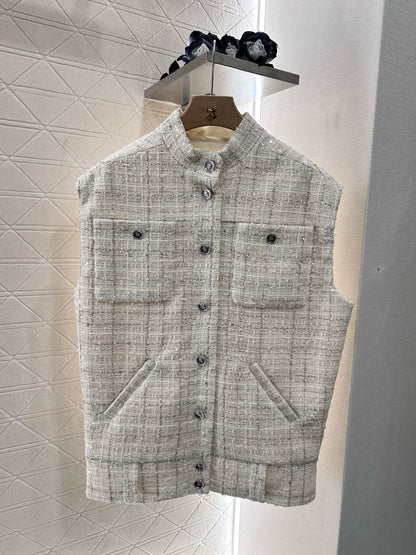 C*♥2025 new product Woven plaid vest shorts set