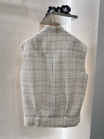 C*♥2025 new product Woven plaid vest shorts set