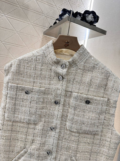 C*♥2025 new product Woven plaid vest shorts set