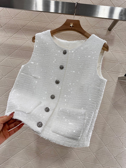 C*♥2025 new product Heavy sequin woven vest