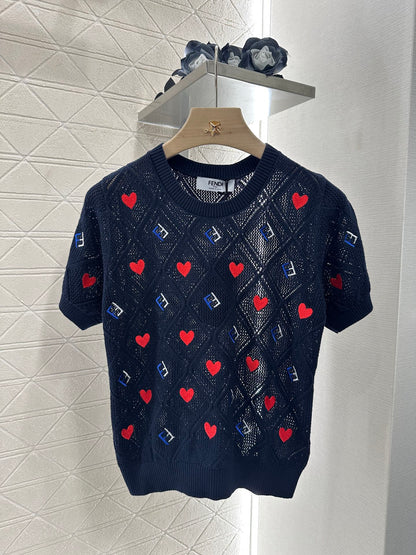 F*♥2025 new product Heart-shaped hollow knitted short sleeves
