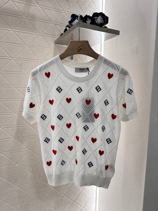 F*♥2025 new product Heart-shaped hollow knitted short sleeves