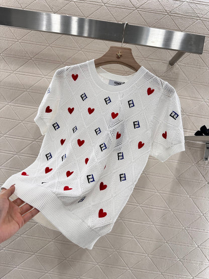 F*♥2025 new product Heart-shaped hollow knitted short sleeves