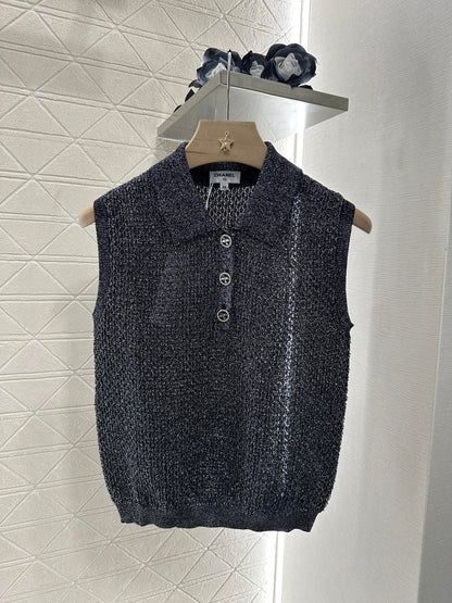 C*♥2025 new product Heavy sequin silver thread knitted vest