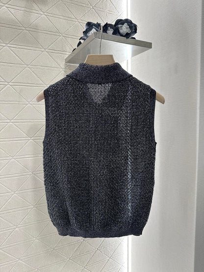 C*♥2025 new product Heavy sequin silver thread knitted vest