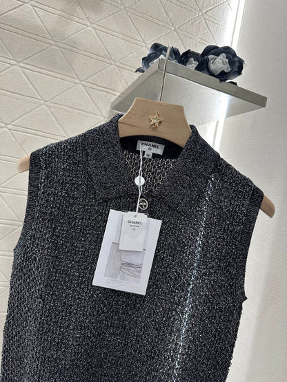 C*♥2025 new product Heavy sequin silver thread knitted vest