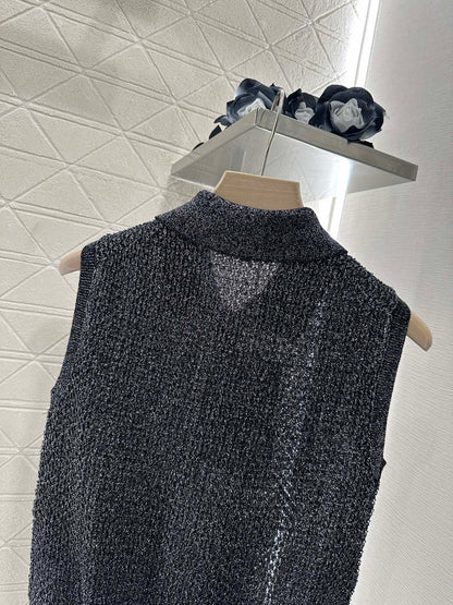 C*♥2025 new product Heavy sequin silver thread knitted vest