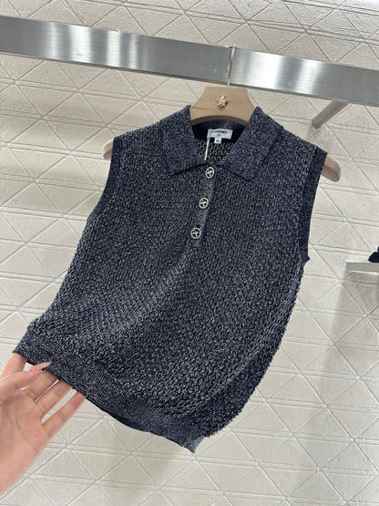 C*♥2025 new product Heavy sequin silver thread knitted vest