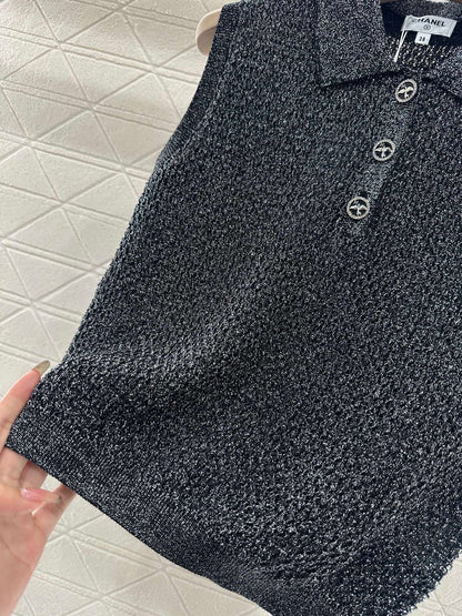 C*♥2025 new product Heavy sequin silver thread knitted vest