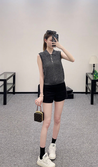 C*♥2025 new product Heavy sequin silver thread knitted vest