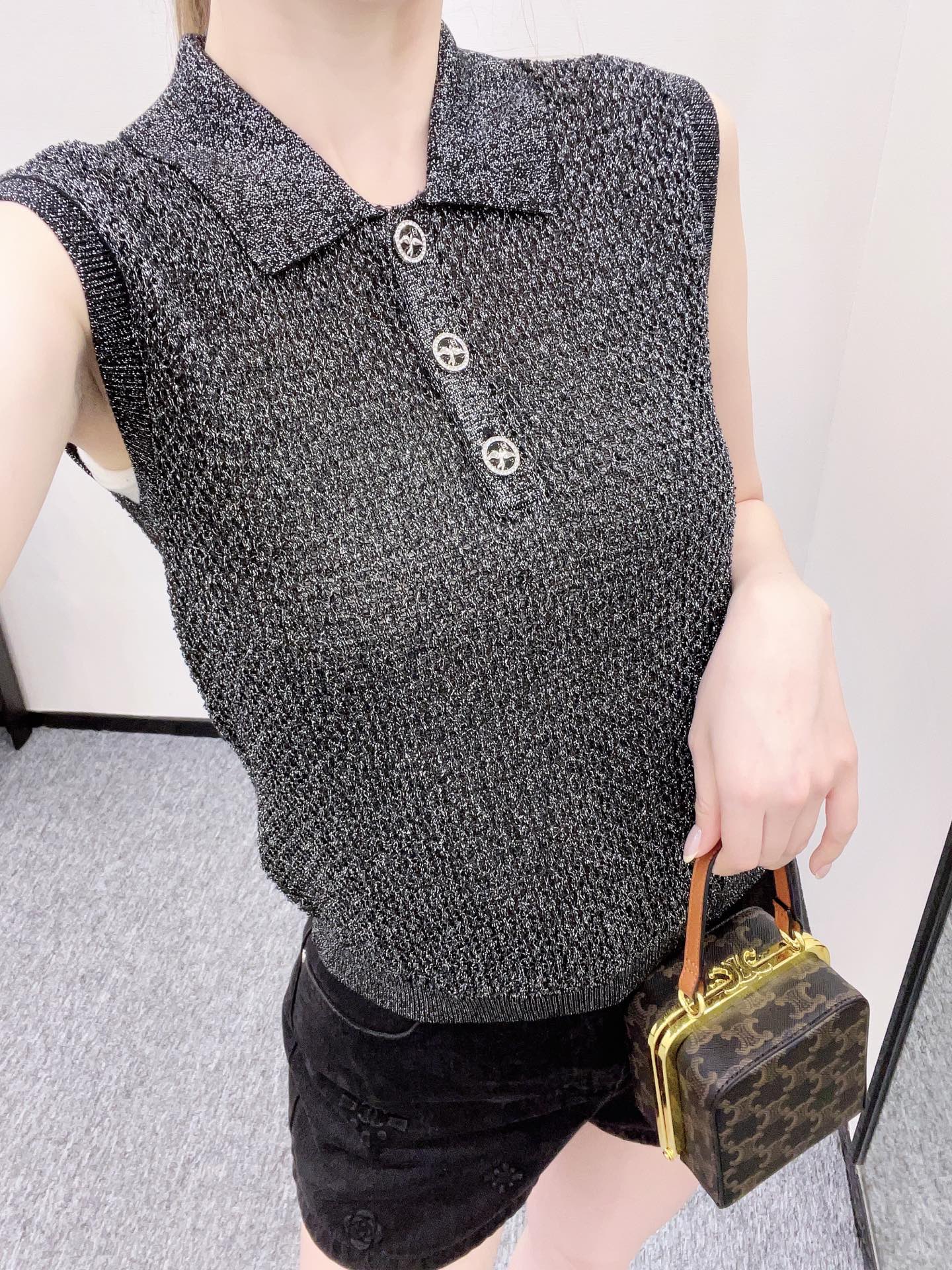 C*♥2025 new product Heavy sequin silver thread knitted vest
