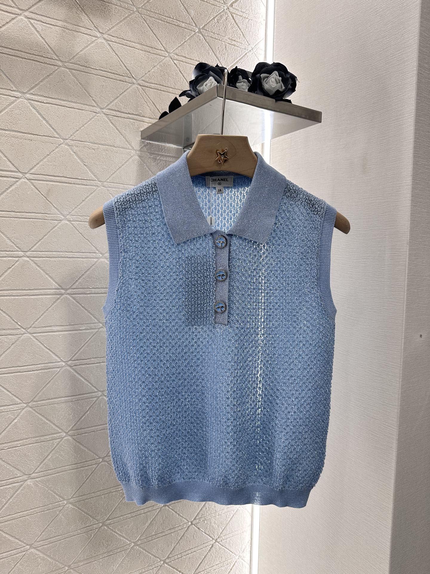 C*♥2025 new product Heavy sequin silver thread knitted vest