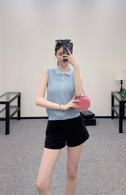 C*♥2025 new product Heavy sequin silver thread knitted vest
