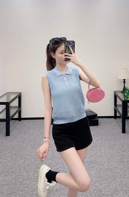 C*♥2025 new product Heavy sequin silver thread knitted vest