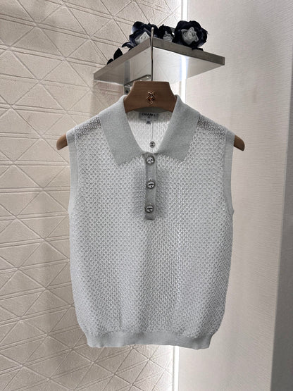C*♥2025 new product Heavy sequin silver thread knitted vest
