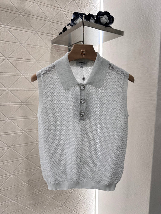 C*♥2025 new product Heavy sequin silver thread knitted vest