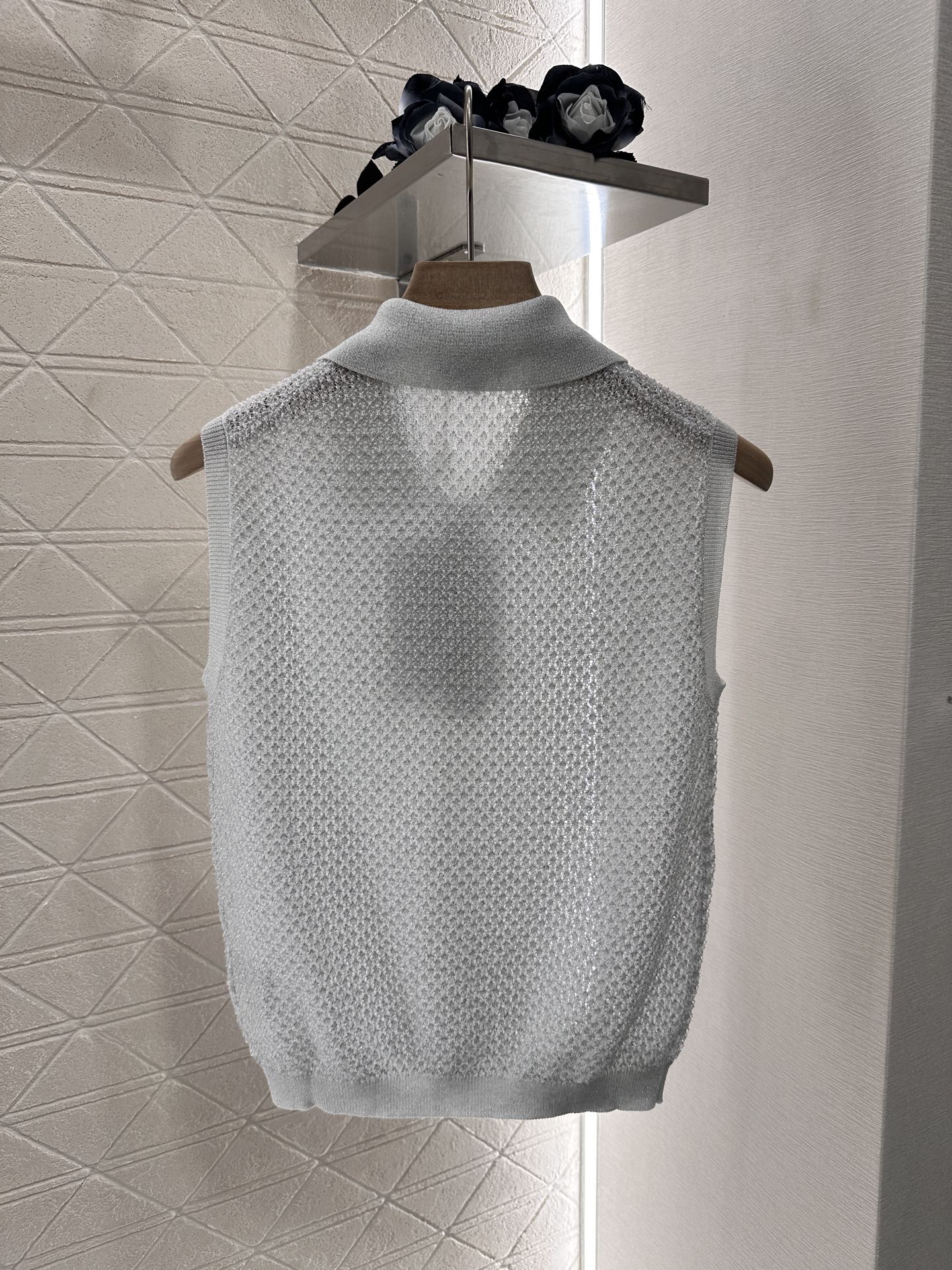 C*♥2025 new product Heavy sequin silver thread knitted vest