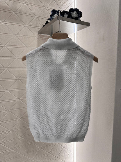 C*♥2025 new product Heavy sequin silver thread knitted vest