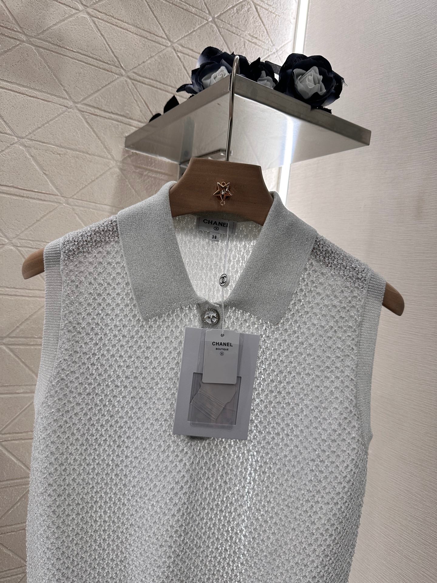C*♥2025 new product Heavy sequin silver thread knitted vest