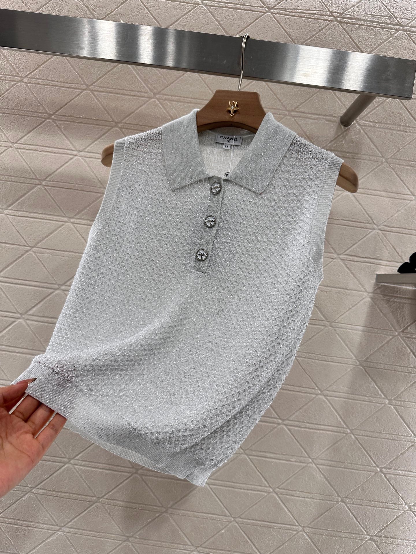 C*♥2025 new product Heavy sequin silver thread knitted vest